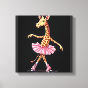 Giraffe op rollerschaatsen in roze tutu tanktop canvas afdruk