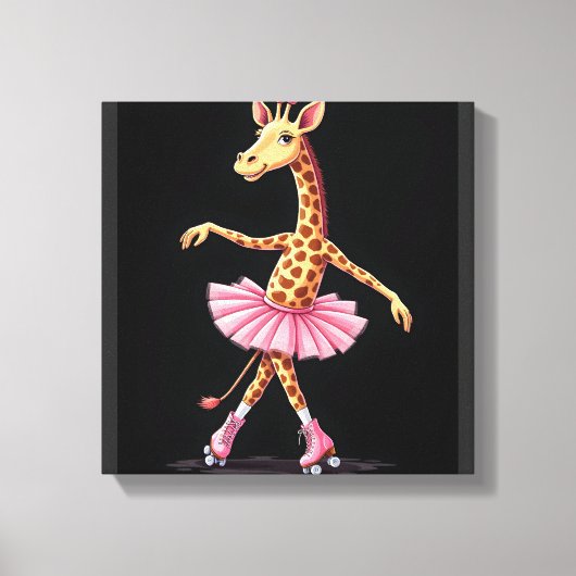 Giraffe op rollerschaatsen in roze tutu tanktop canvas afdruk (Voorkant)