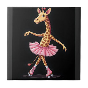 Giraffe op rollerschaatsen in roze tutu tanktop tegeltje