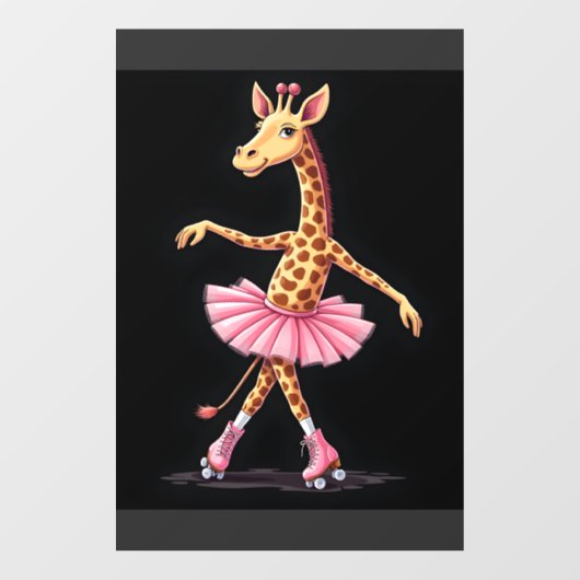 Giraffe Op Rollerskates Met Roze Tutu Tank Top Raamsticker (Vel)