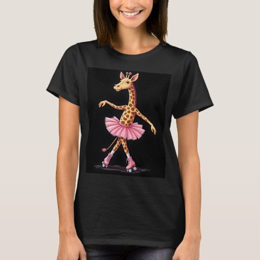 Giraffe op rolschaatsen in roze tutu tanktop (Voorkant)