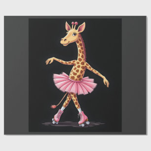 Giraffe op rolschaatsen in roze tutu tanktop cadeaupapier