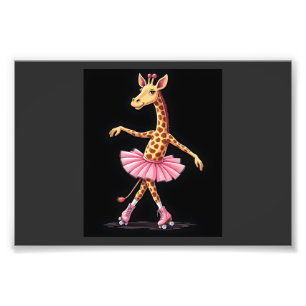 Giraffe op rolschaatsen in roze tutu tanktop foto afdruk