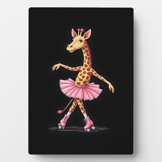 Giraffe op rolschaatsen in roze tutu tanktop fotoplaat (voorkant)