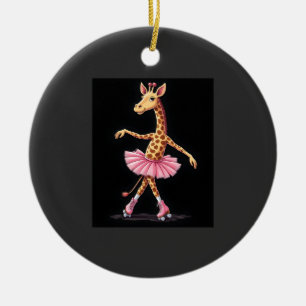 Giraffe op rolschaatsen in roze tutu tanktop keramisch ornament