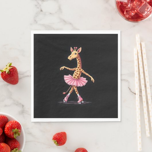 Giraffe op rolschaatsen in roze tutu tanktop servet (Insitu)