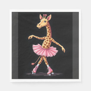 Giraffe op rolschaatsen in roze tutu tanktop servet
