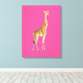Giraffe op Roze Achtergrond Canvas Afdruk (Insitu (Houten vloer))