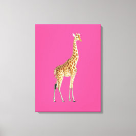 Giraffe op Roze Achtergrond Canvas Afdruk