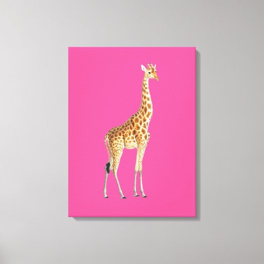 Giraffe op Roze Achtergrond Canvas Afdruk (Voorkant)