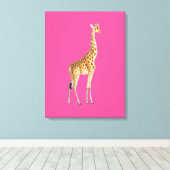 Giraffe op Roze Achtergrond Canvas Afdruk (Insitu (Houten vloer))