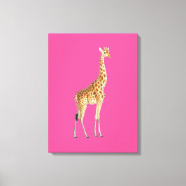 Giraffe op Roze Achtergrond Canvas Afdruk