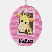 Giraffe op roze en witte strepen keramisch ornament (Rechts)