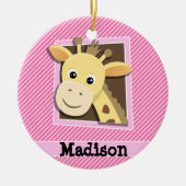 Giraffe op roze en witte strepen keramisch ornament (Voorkant)