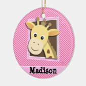 Giraffe op roze en witte strepen keramisch ornament (Links)