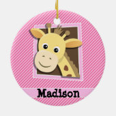Giraffe op roze en witte strepen keramisch ornament (Achterkant)