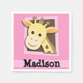 Giraffe op roze en witte strepen servetten (Voorkant)