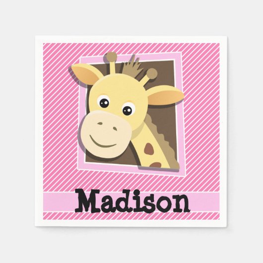 Giraffe op roze en witte strepen servetten (Voorkant)