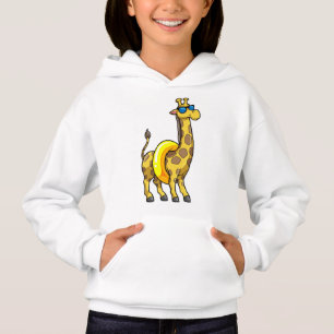 Giraffe op strand met draaiende ring en zonnebril