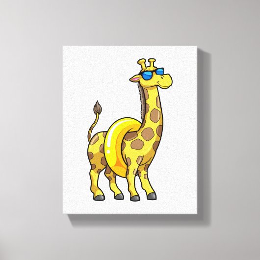 Giraffe op strand met draaiende ring en zonnebril canvas afdruk (Voorkant)