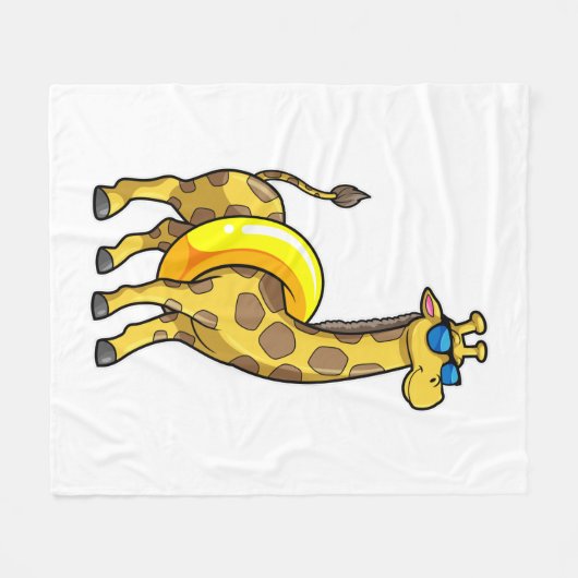 Giraffe op strand met draaiende ring en zonnebril fleece deken (Voorkant (Horizontaal))