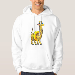 Giraffe op strand met draaiende ring en zonnebril hoodie