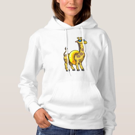 Giraffe op strand met draaiende ring en zonnebril hoodie (Voorkant)