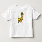 Giraffe op strand met draaiende ring en zonnebril kinder shirts (Voorkant)