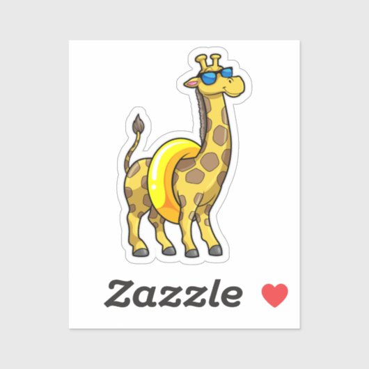 Giraffe op strand met draaiende ring en zonnebril sticker (Vel)