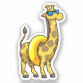 Giraffe op strand met draaiende ring en zonnebril sticker (Voorkant)