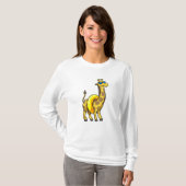 Giraffe op strand met draaiende ring en zonnebril t-shirt (Voorkant volledig)
