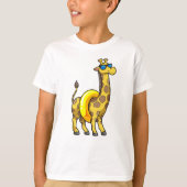 Giraffe op strand met draaiende ring en zonnebril t-shirt (Voorkant)