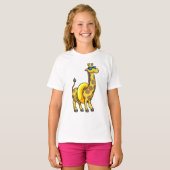 Giraffe op strand met draaiende ring en zonnebril t-shirt (Voorkant volledig)