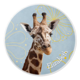 Giraffe op Sunny Blue Sky Achtergrond Kindernaam Keramische Knop