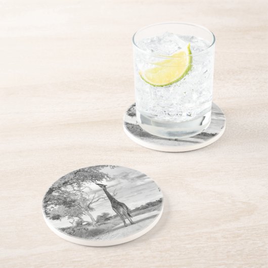 Giraffe op weg zandsteen onderzetter (Zijkant)