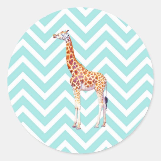 Giraffe op zigzag chevron. ronde sticker (Voorkant)