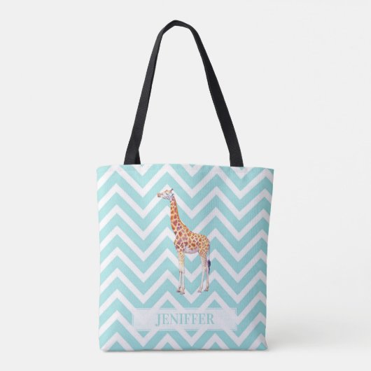 Giraffe op zigzag chevron. tote bag (Achterkant)