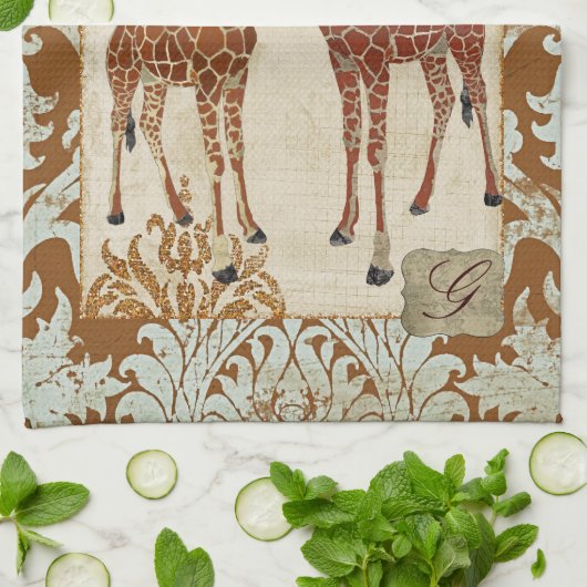 Giraffe Oranje bloesems Theedoek (Gevouwen)