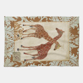 Giraffe Oranje bloesems Theedoek (Horizontaal)