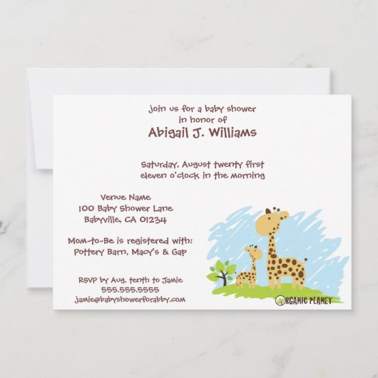 Giraffe Organic Planet Baby shower Kaart (Achterkant)