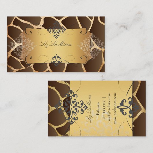  giraffe + ovendamesgas/faux-perkament visitekaartje (Voorkant / Achterkant)