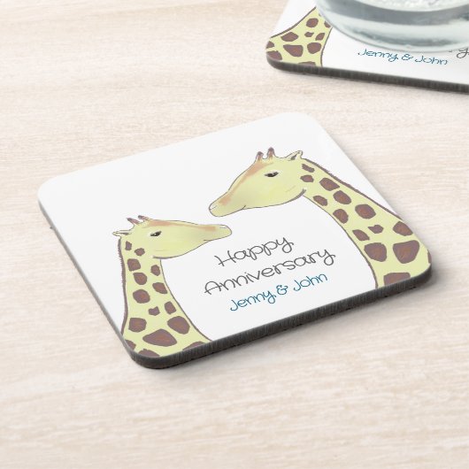 Giraffe paar bruiloft Jubileum Bier Onderzetter (Linkerzijde)