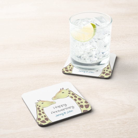 Giraffe paar bruiloft Jubileum Bier Onderzetter (Rechterzijde)