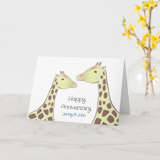 Giraffe paar bruiloft Jubileum Kaart (Gele Bloem)