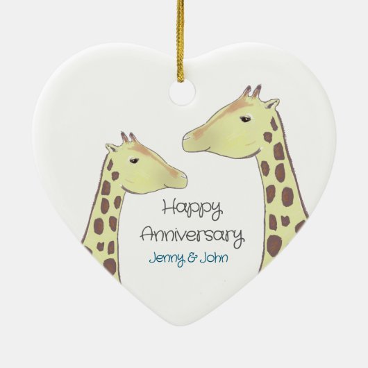 Giraffe paar bruiloft Jubileum Keramisch Ornament (Achterkant)