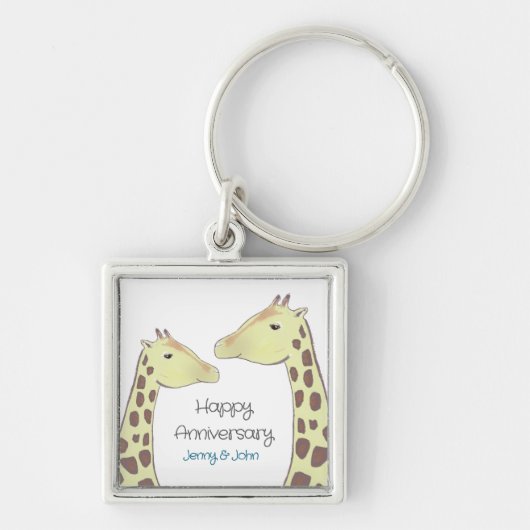 Giraffe paar bruiloft Jubileum Sleutelhanger (Voorkant)