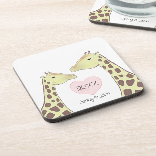 Giraffe paar Verloving / bruiloft Bier Onderzetter (Linkerzijde)