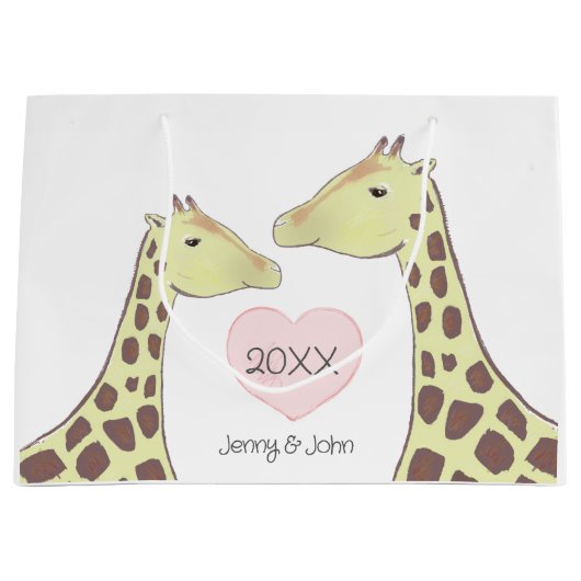 Giraffe paar Verloving / bruiloft Groot Cadeauzakje (Voorkant)