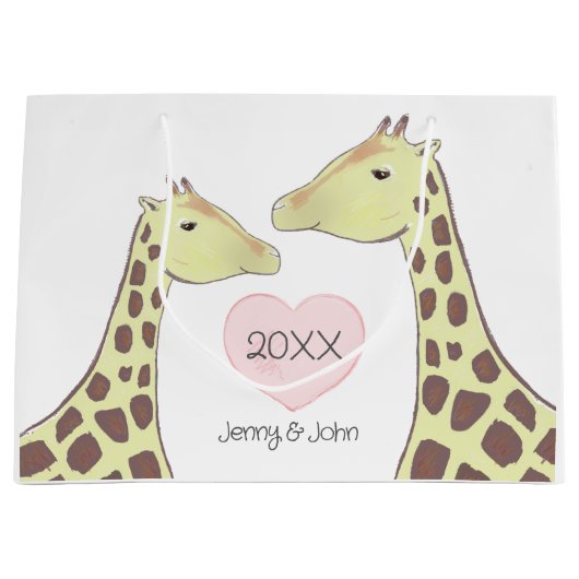Giraffe paar Verloving / bruiloft Groot Cadeauzakje (Voorkant)