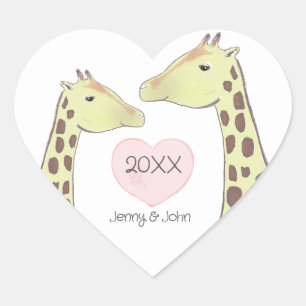Giraffe paar Verloving / bruiloft Hart Sticker